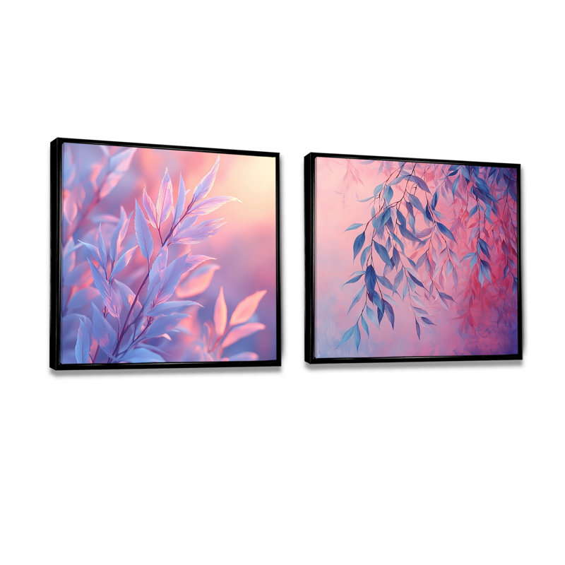 Coucher de soleil, feuilles de saule I, art mural - ensemble de 2 décorations murales traditionnelles, H 16 po x l 33 po