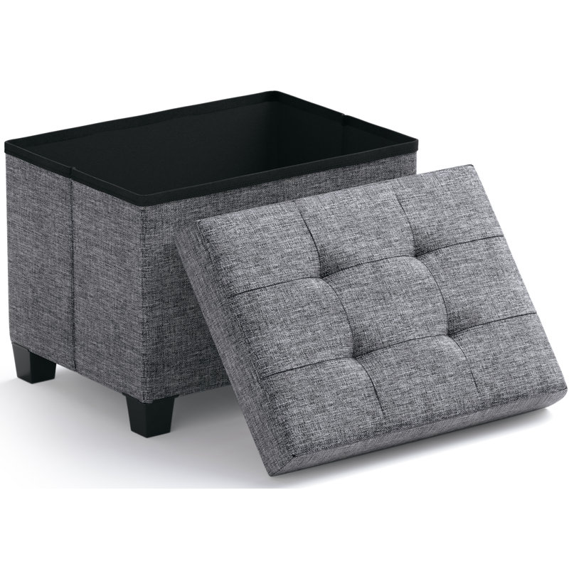 Collapsible Rectangle Small Storage Ottoman with Legs - 12" x 16" x 12", Gray