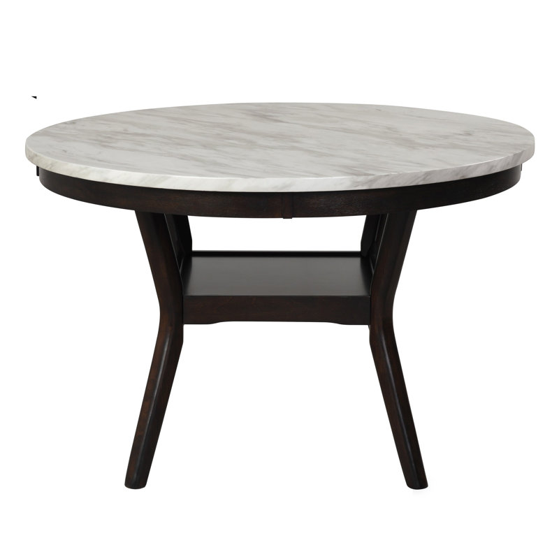 Round Faux Marble Top Solid Wood Base Dining Table
