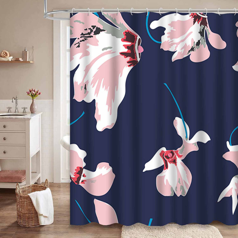 Rideau de douche floral rose avec 12 crochets, L 72 po x l 78 po