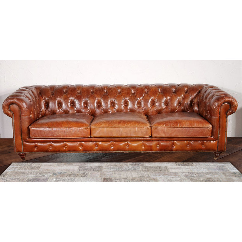 Paris Club Genuine Leather Chesterfield Sofa, 28.7"H x 97.2"W x 39"D
