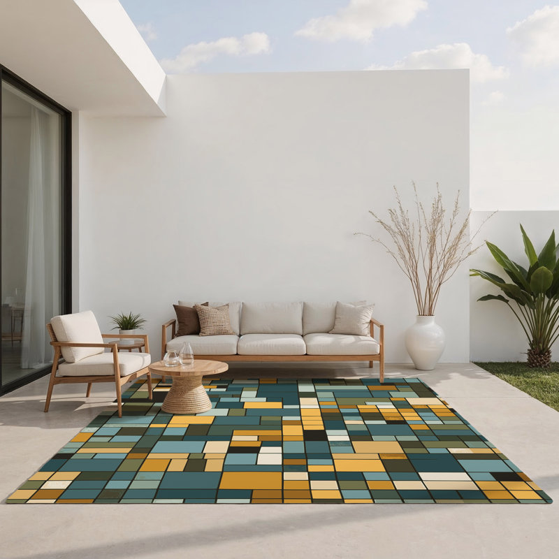 Colored Patchwork Indoor And Outdoor Area Rug, Rectangle 8' x 10'
