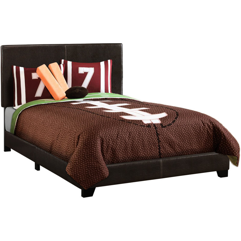 Transitional Bedroom Bed, Full Size Upholstered, With Brown Leather-Like Finish Upholstered Bed In Stylish Faux Leather Look