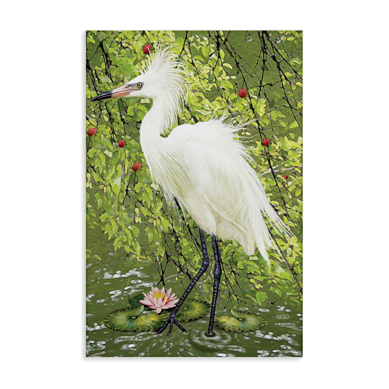 Héron sophistiqué sur toile de rivage, design par Rosiland Solomon, H 24 po x l 16 po