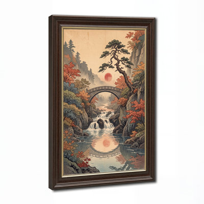 «Stone Arch Bridge Over Waterfall in Autumn Forest», art mural sur toile