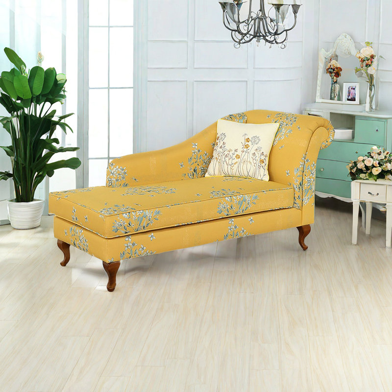 Chaise longue rembourrée Tabathia, Chaise longue à accoudoir droit, Mélange de polyester jaune
