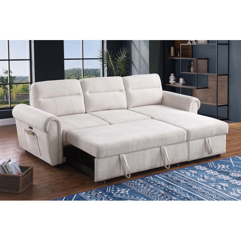 Canapé-lit modulaire réversible en chenille l 97 po avec chargeur USB et poches pour téléphone / magazine