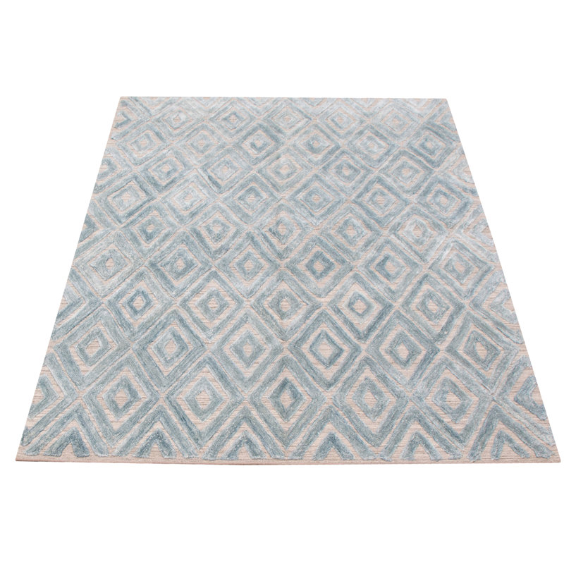 Tapis bleu clair en laine noué à la main de conception unique 5 pi 6 po x 8 pi Isere