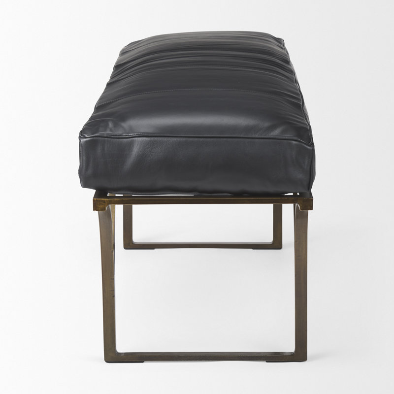 Magnolia Upholstered Bench, Black Genuine Leather