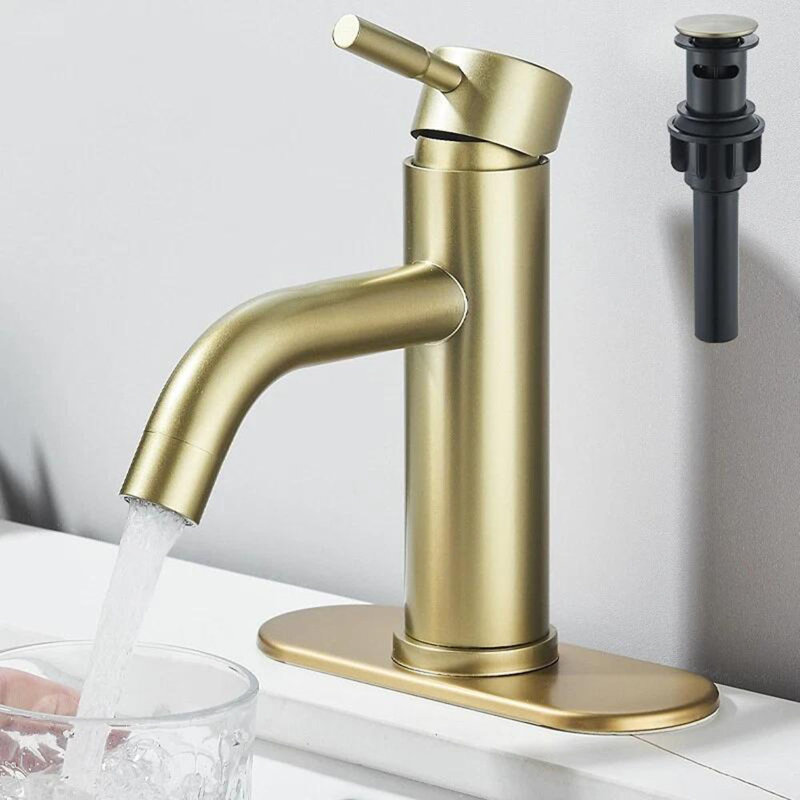 Robinet de lavabo pour salle de bain en or brossé avec robinets de lavabo à levier simple