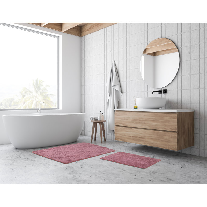 Ensemble de tapis de bain à motif géométrique Scaife, Rosé