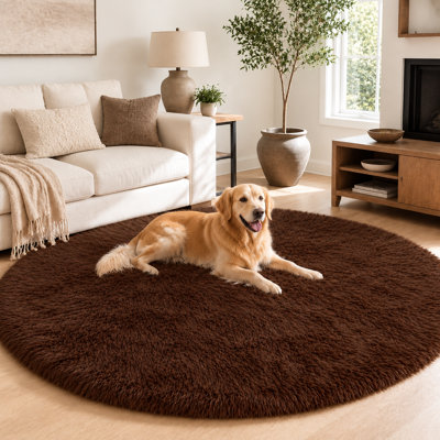 9x9 ft Coffee Round Rug for Bedroom Room Fluffy Circle Rug Furry Carpet Shaggy Circular Fuzzy Washable Non-Slip Large Area Rug Soft Indoor for Living Room Cute Aesthetic Home Decor