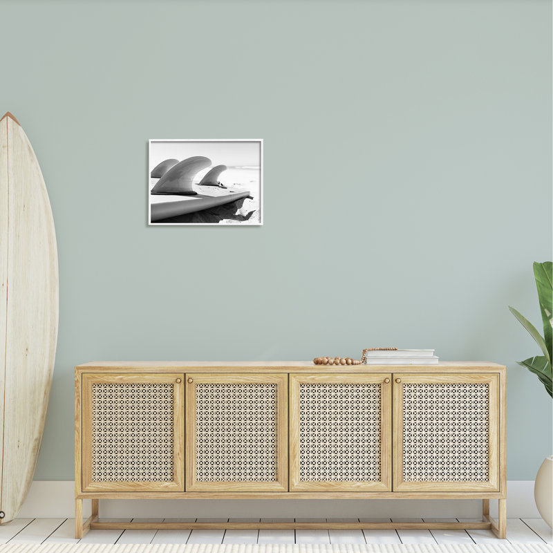 Ailerons de planche de surf Sports de plage, H 16 po x l 20 po x P 1,5 po, Giclée encadrée blanc bord de mer