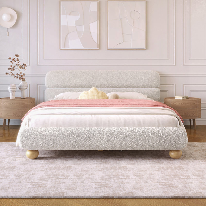Lit contemporain tapissier à profil bas avec tissu molletonné Teddy