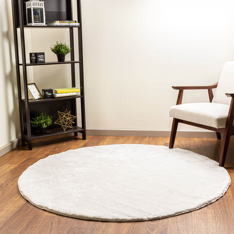 Tapis à poil long gris clair Badini, Rond 5 pi 3 po