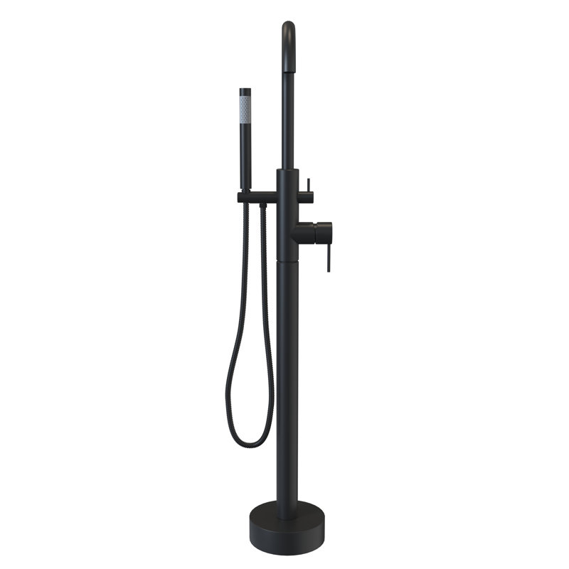 Matte Black Brass Freestanding Tub Filler with Handheld Shower