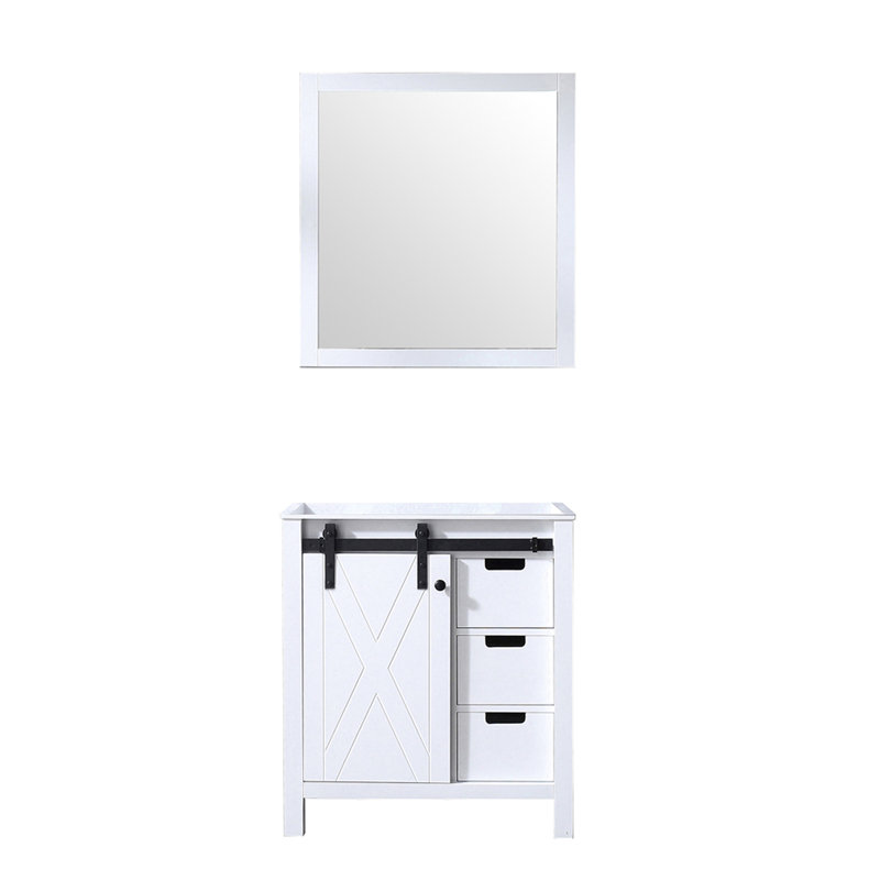 Meuble-lavabo blanc 30 po L 36 po x P 22 po - Étagère d'armoire ouverte à 3 tiroirs et miroir à 28 tiroirs pour salle de bain 28 po