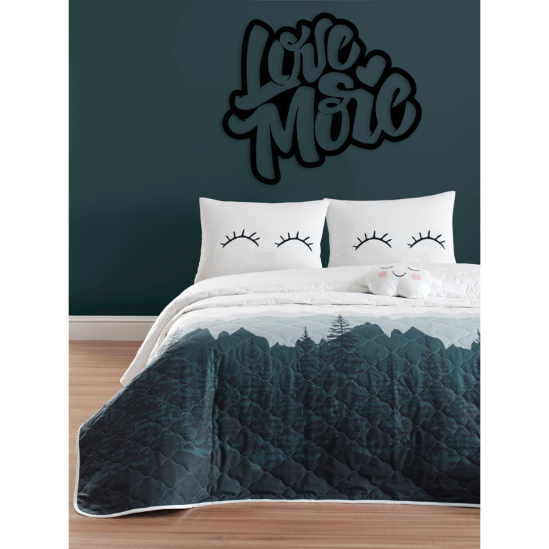 Ensemble de couvre-lit / couvre-lit 100% coton vert foncé / blanc 3 pièces Leitha