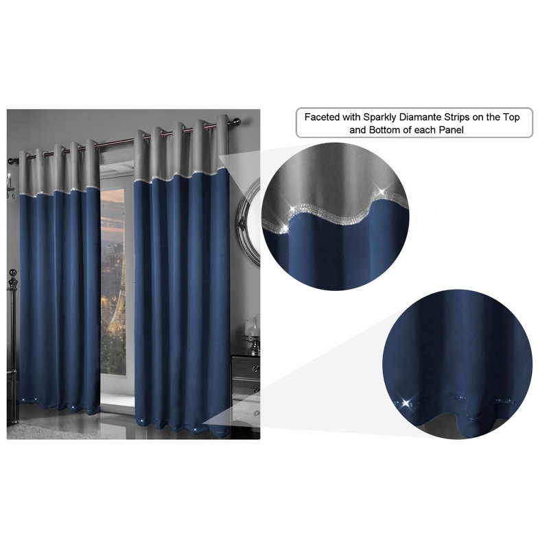 Ladejah Room Darkening Curtain Pair, 167 W x 137 D cm, Navy Silver