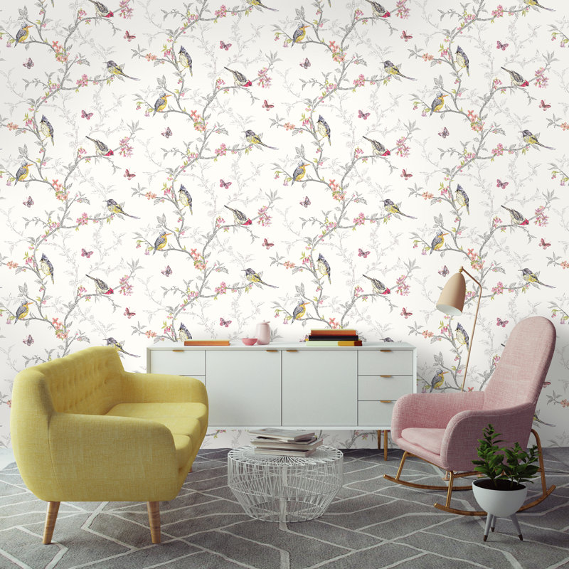 Jhanai Phoebe Trail 33' L x 20.8" W Wallpaper Roll, White
