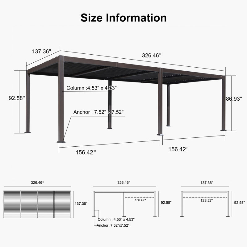  Purple Leaf 11' X 28' Outdoor Aluminum Pergola Brown, Brown