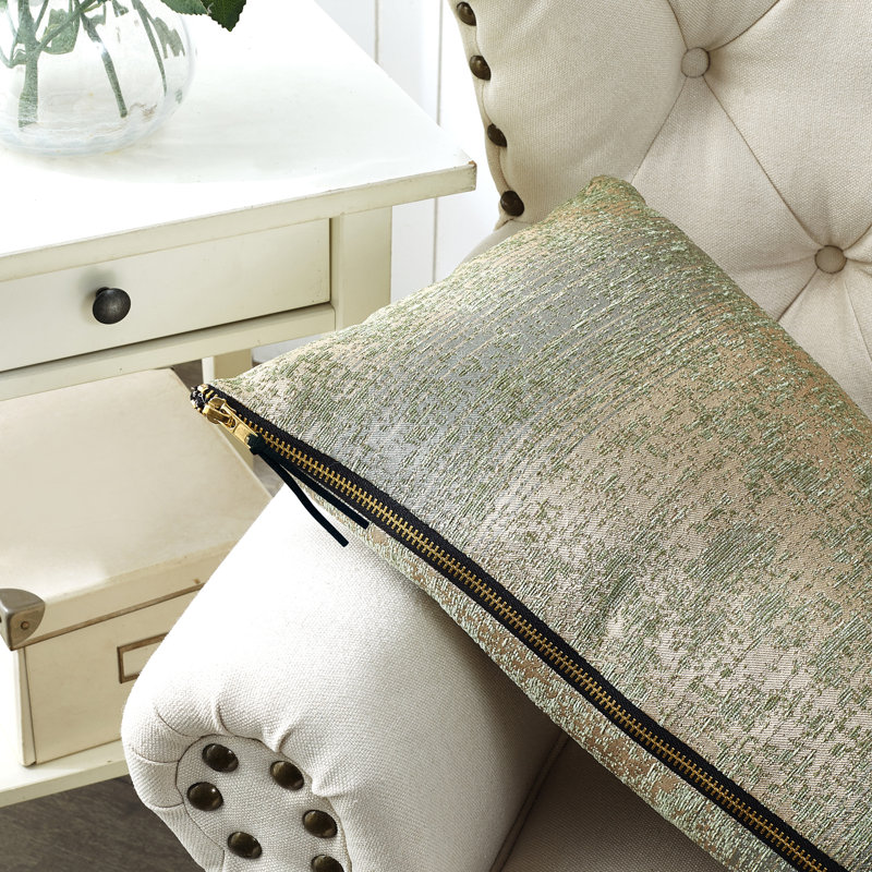 Housse de coussin lombaire rectangulaire en jacquard chenille, Taupe / sauge
