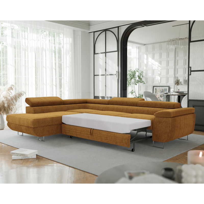 4 Seater Sofa Bed, Left Hand Facing, Brown