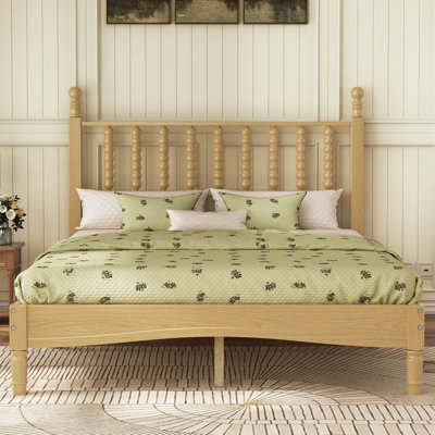 Lit plateforme double en bois avec tête de lit en forme de gourde, lit plateforme rétro avec support en lattes de bois