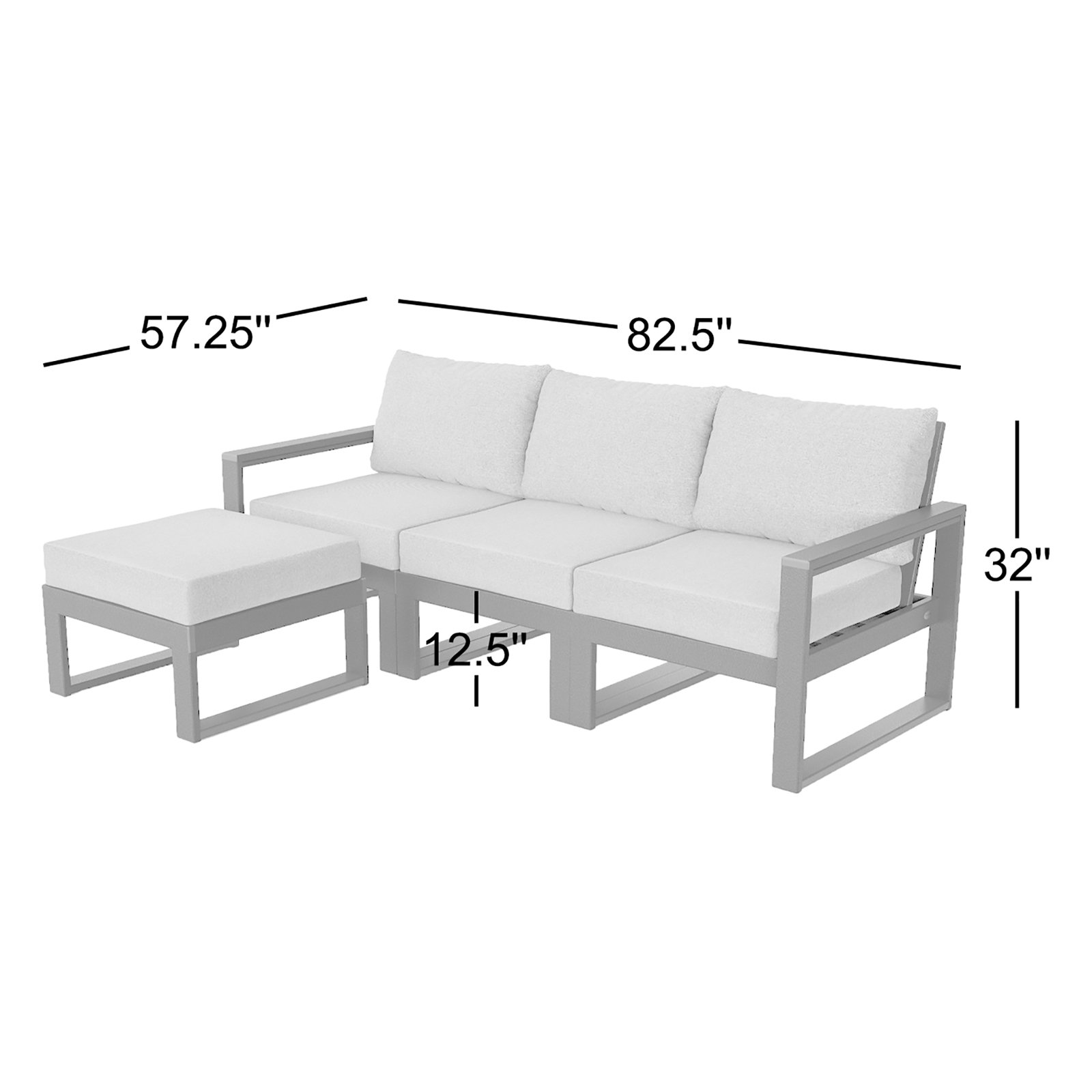 POLYWOOD EDGE Modular Deep Seating Set with Ottoman, Gray Mist, Black