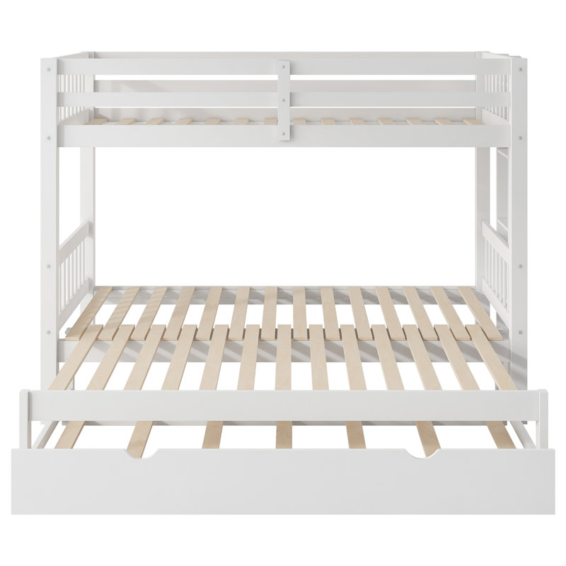 Twin Over Twin Bunk Bed with Pull-Out Platform and Trundle, Convertible Design for 4 Sleepers, Space-Saving Frame, Espresso