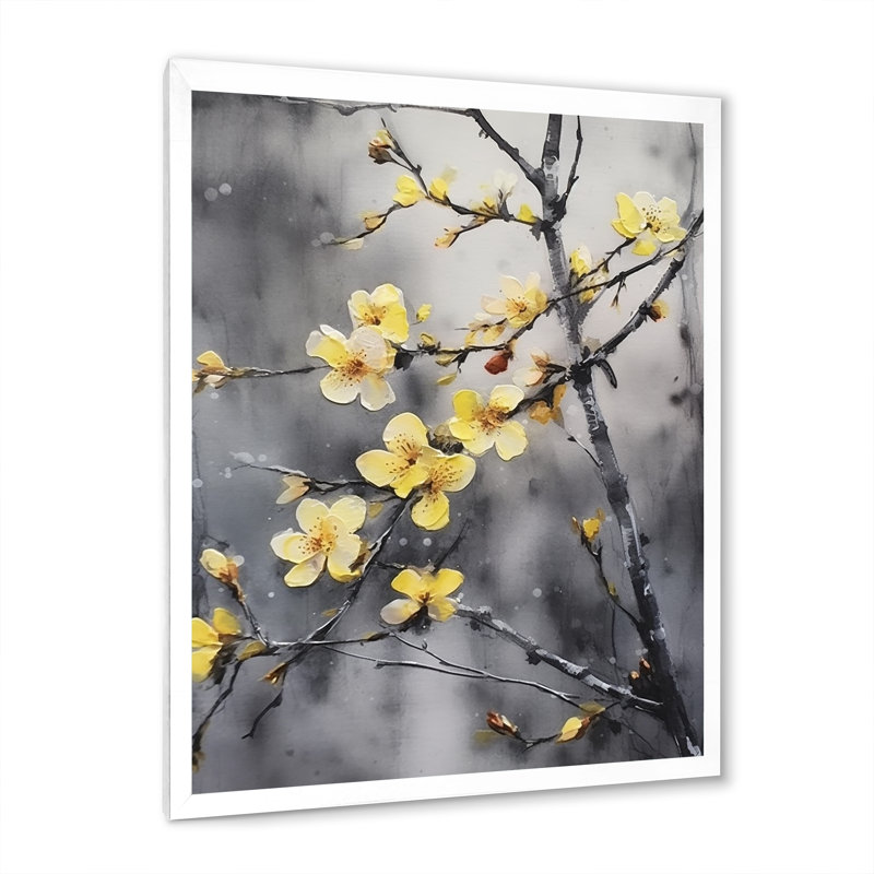 «Yellow and Gray Cherry Blossoms Tree I», reproduction d'art sur toile Cherry Blossom, H 32 po x l 16 po x P 1 po