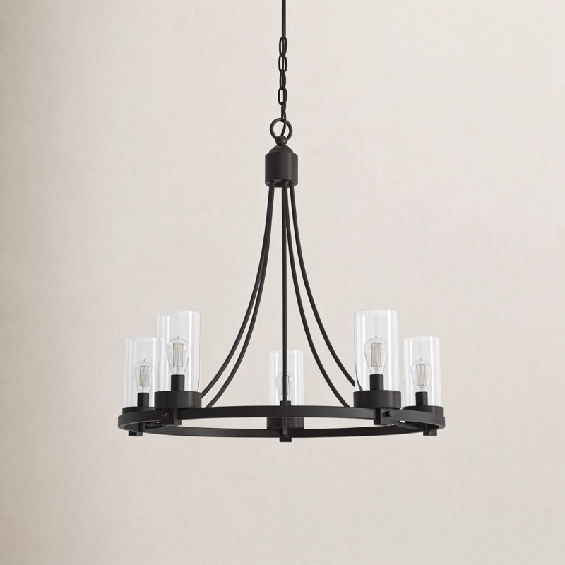 Lustre 5 lumières Meridian, Bronze frotté à l'huile, E12/Culot de type candélabre, Oui