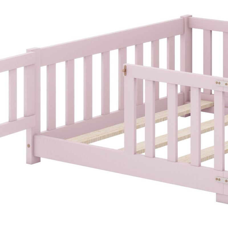 Floor Bed With Fence And Door, Twin, Pink