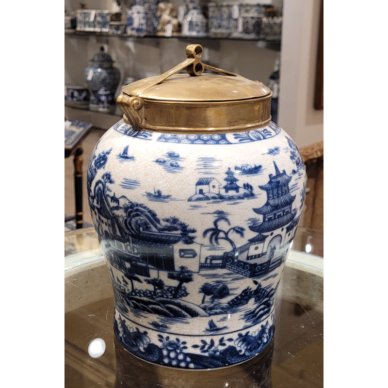 Hand Painted Decorative Porcelain Jar, 10" H x 7.5" W x 7.5" D