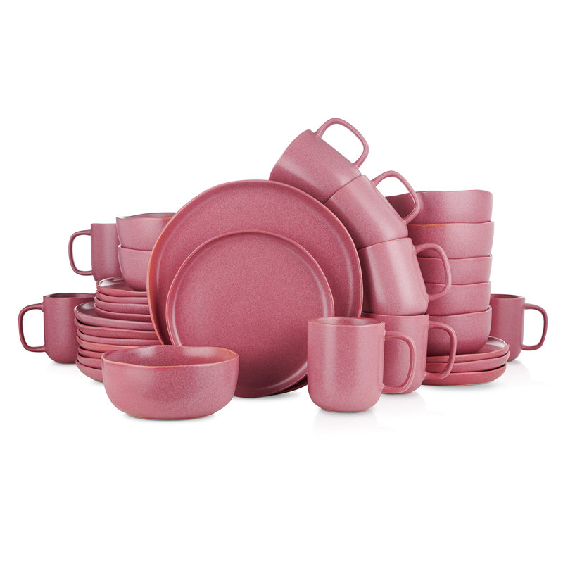 Olive Green Ceramic 32-Piece Dinnerware Set with Variegated Glaze