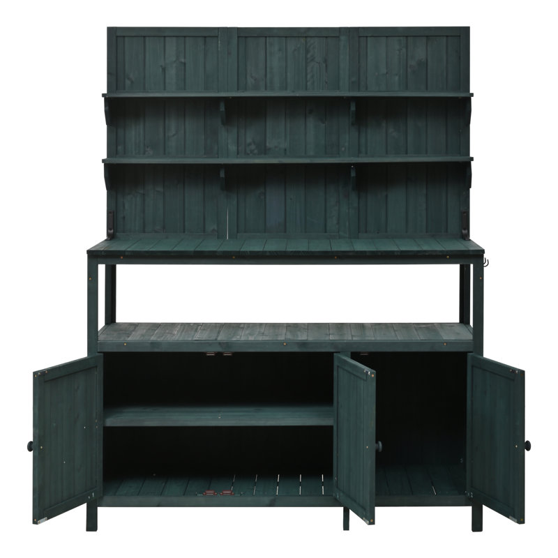 Potting Bench with Hutch, Green
