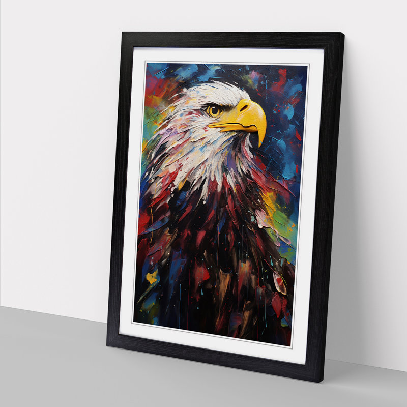 Eagle - Single Picture Frame Print on Wood, 64cm H x 46cm W, Black Framed
