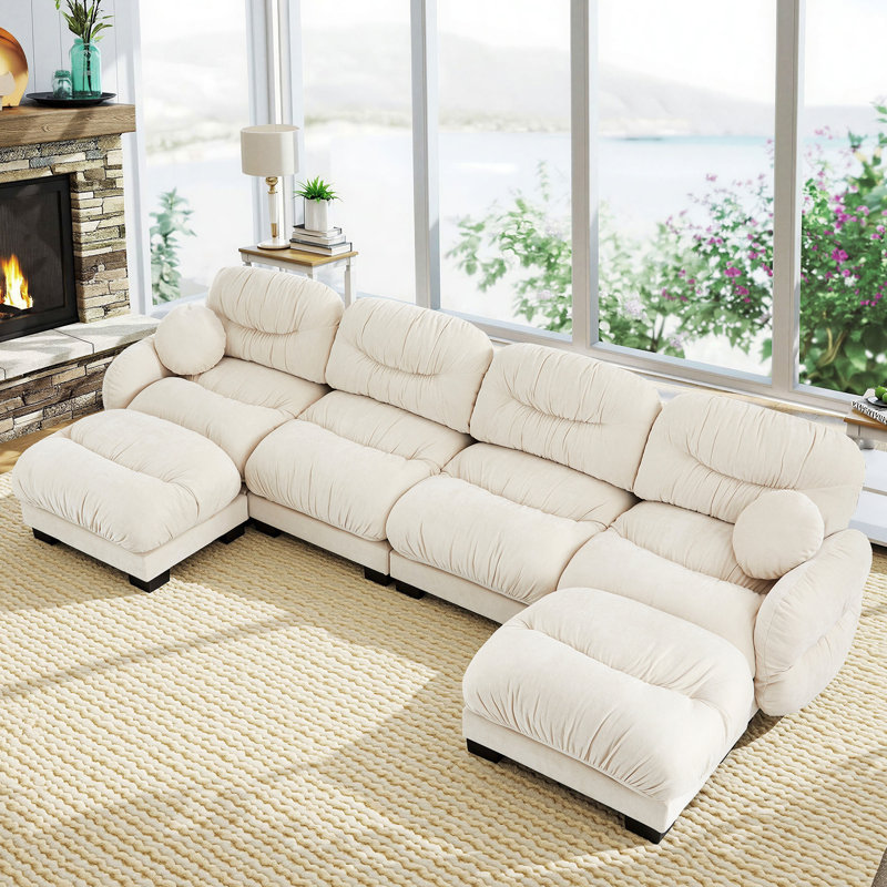 Canapé modulaire surdimensionné en U en chenille de 150 po avec double chaises, canapé modulaire en forme de nuage moderne pour le salon