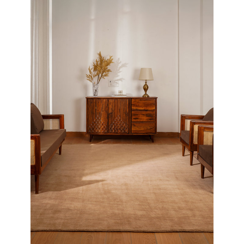 Tapis écologiques tissés à la main en laine tissée à la main - Rectangle, couleur chameau, conception unie, tapis épais antidérapants faits à la main pour salon, chambre à coucher 