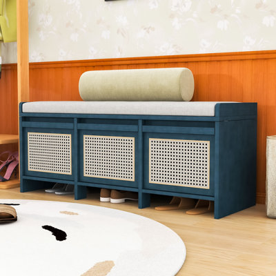 Upholstered Bench with Drawers and Flip Top