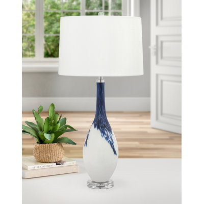 Lampe de table en verre bleu et blanc 34 po Brescia