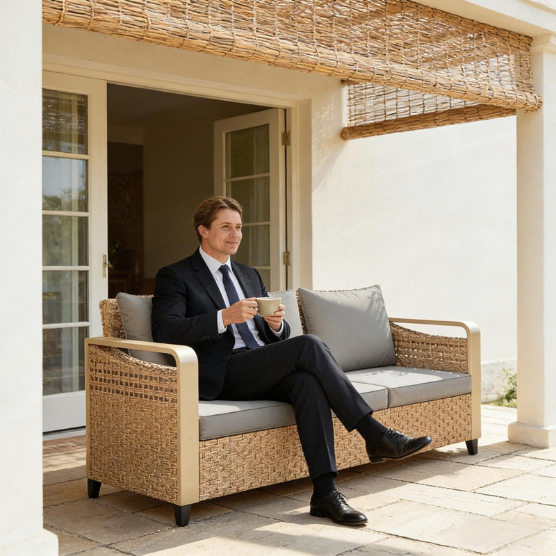 Rattan Patio Sofa With Cushions, Gray