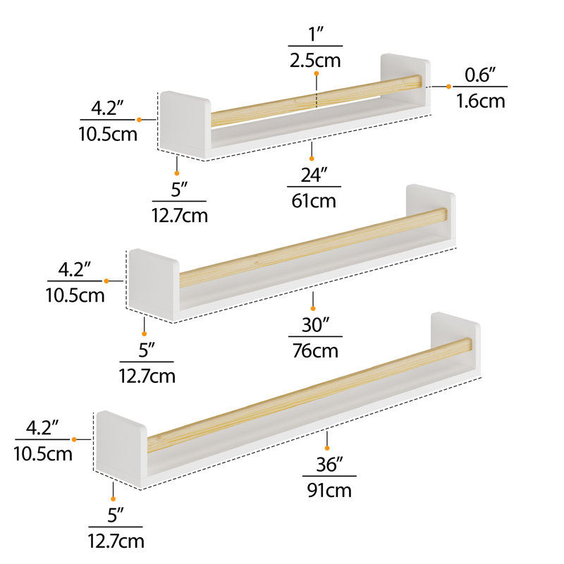 Downard 3 Piece Paulownia Floating Shelf