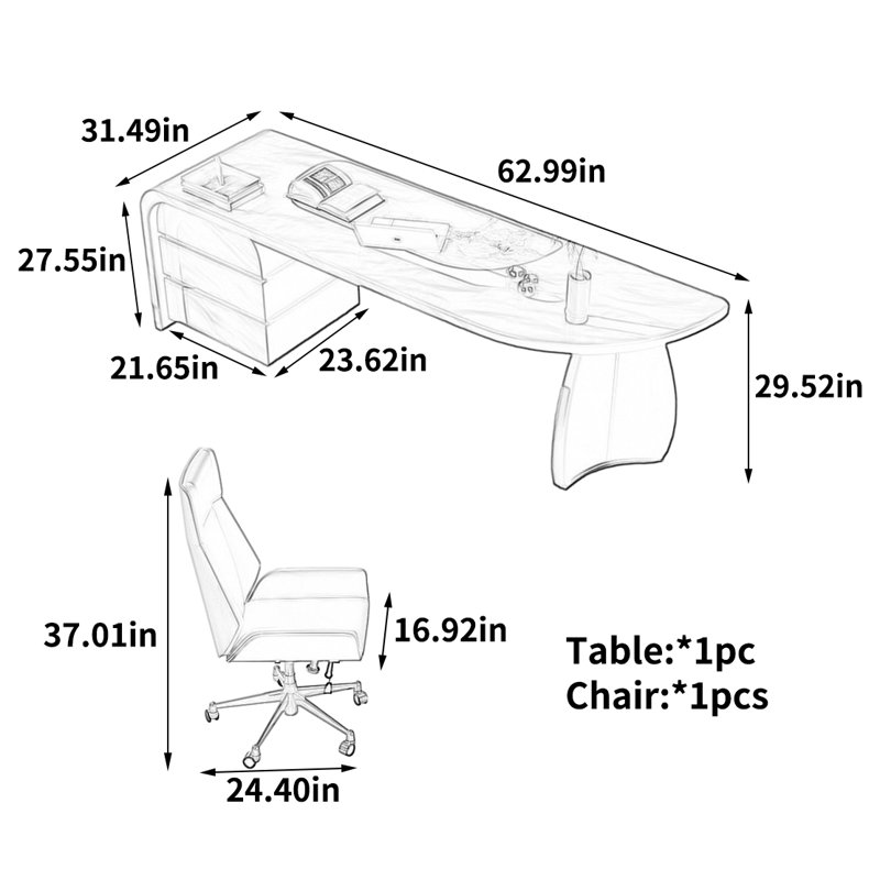 Bureau d'ordinateur 29,52 ", H 29,52 po x l 62,99 po x P 31,49 po