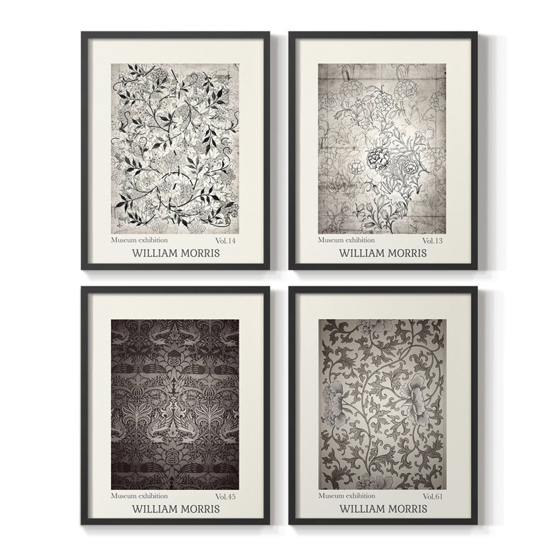 William Morris, reproduction d'art encadrée - ensemble de 4, H 14 po x l 44 po, Cadre noir