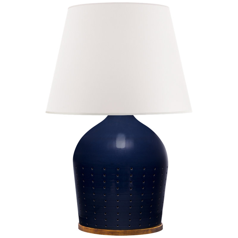 Halifax Table Lamp, Blue Ceramic, White Paper, 36" H x 25" W x 25" D