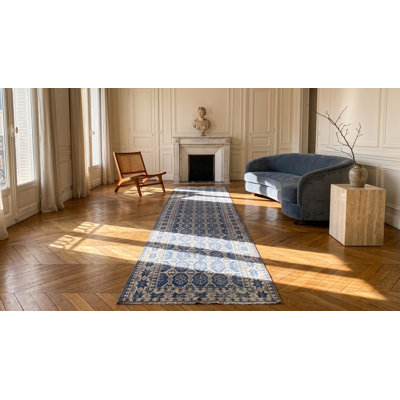 Hand Knotted Cotton Area Rug in Blue
