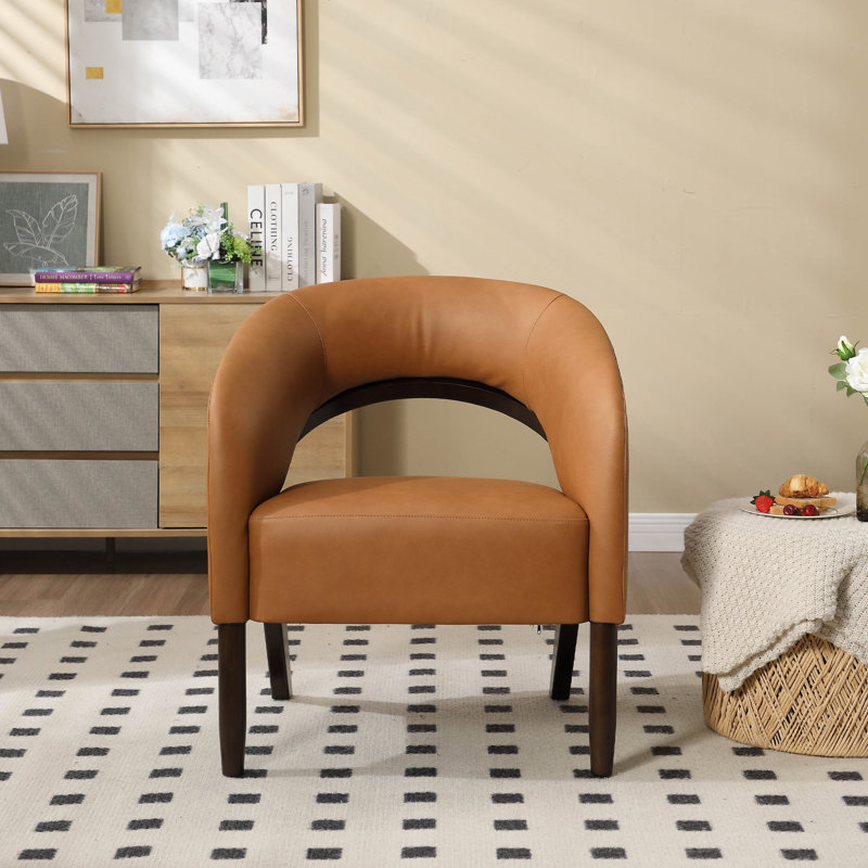 Modern Accent Chair Upholstered Reading Chair Comfy Sofa Chair With Soild Wood Legs For Living Room Bedroom, Brown