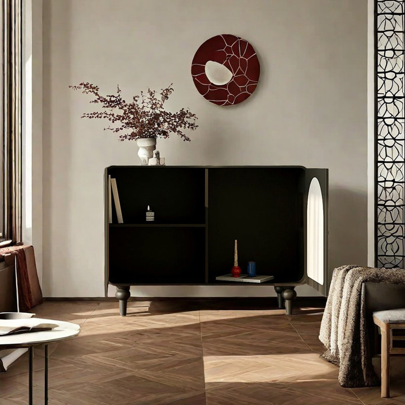 Armoire d'appoint en bois massif à motif d'art moderne