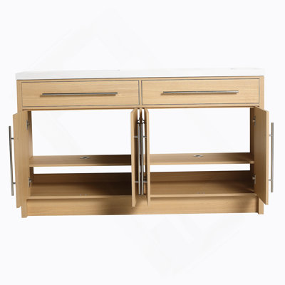 60" Freestanding Bathroom Vanity With Resin Sink, 4-Soft Closing Door, Original Oak, Plywood (KD-PACKING)